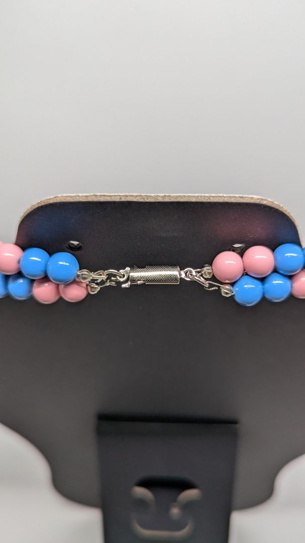 Vintage Pink/Blue Beaded Oval Statement Necklace