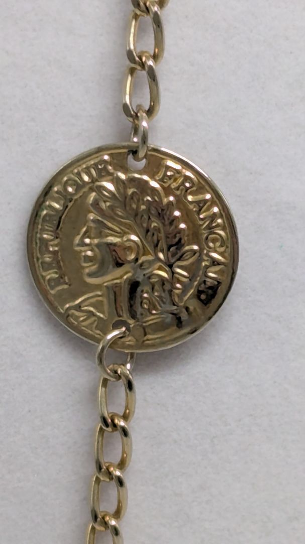 Vintage Gold "Republique Francaise" Medallion Longline Necklace