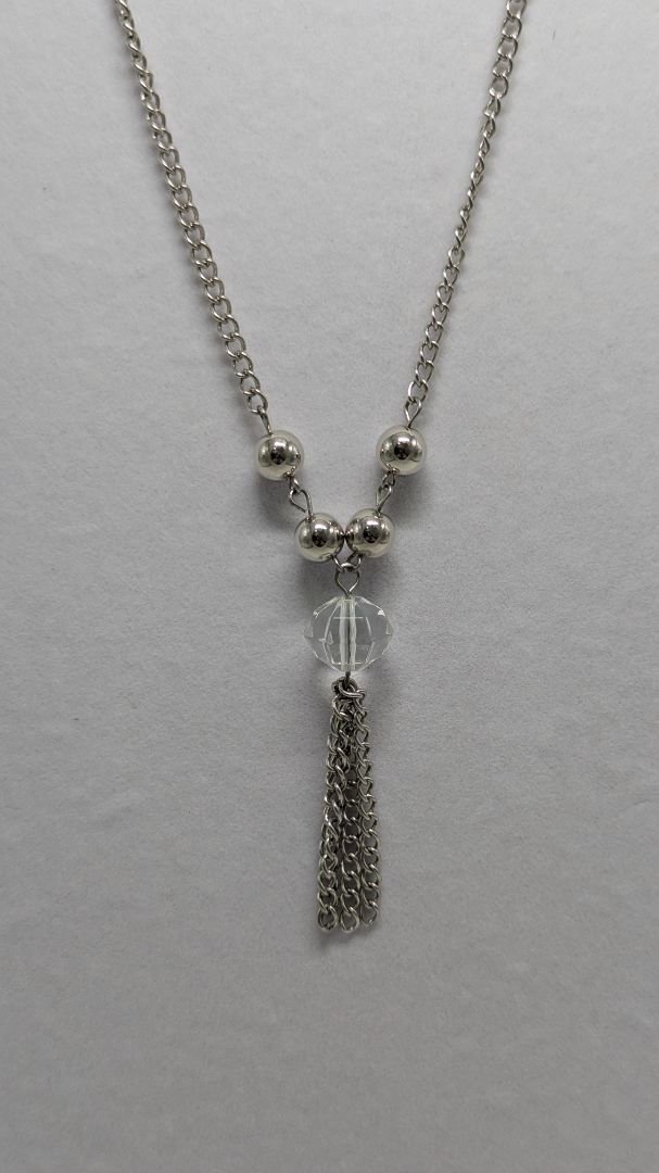 Vintage Silver Bead Tassel Chain Necklace