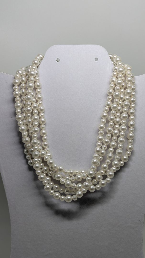 Vintage Gold/Faux Pearl 5-Strand Beaded Choker Necklace