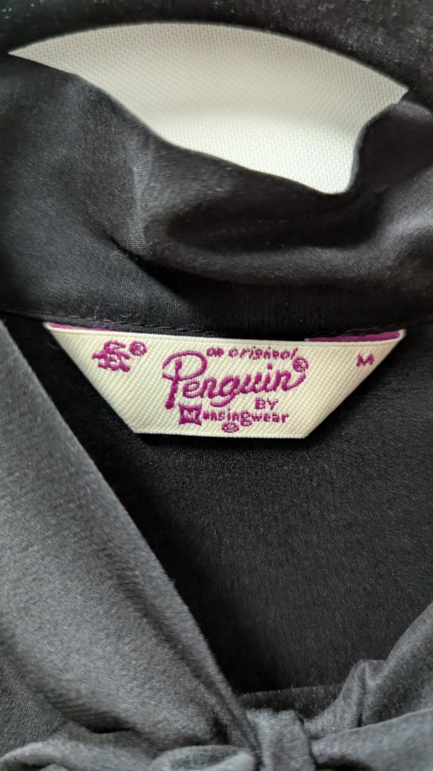 Original Penguin Black Silk-Blend Button-Down Blouse