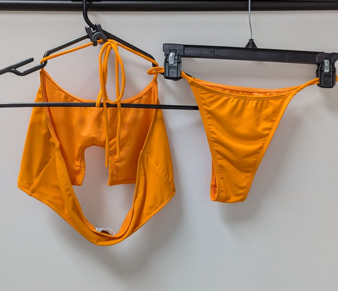 ICON SWIM Orange Halter Neck & Thong Bikini Swim Set