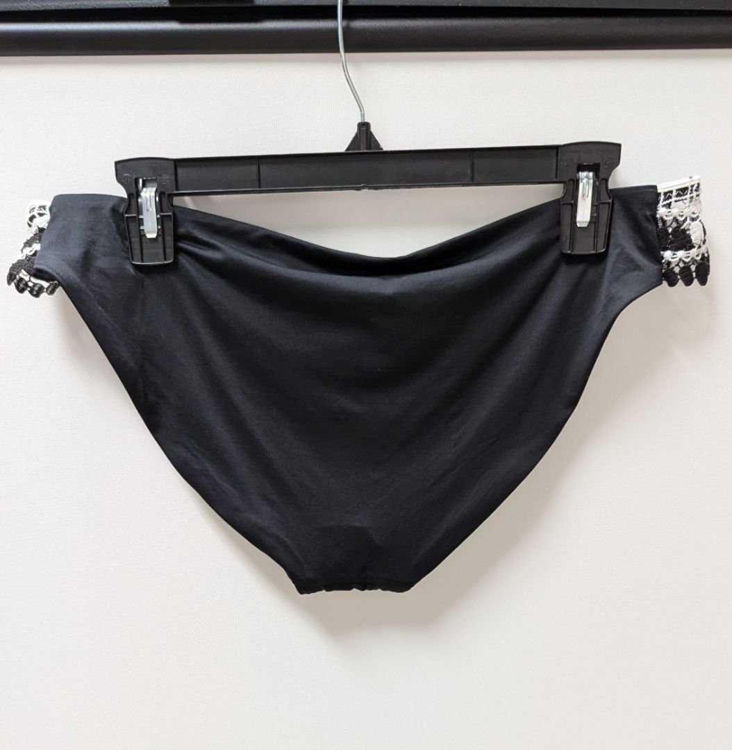 BECCA by Rebecca Virtue Black/White Lace Trim Bikini Bottoms