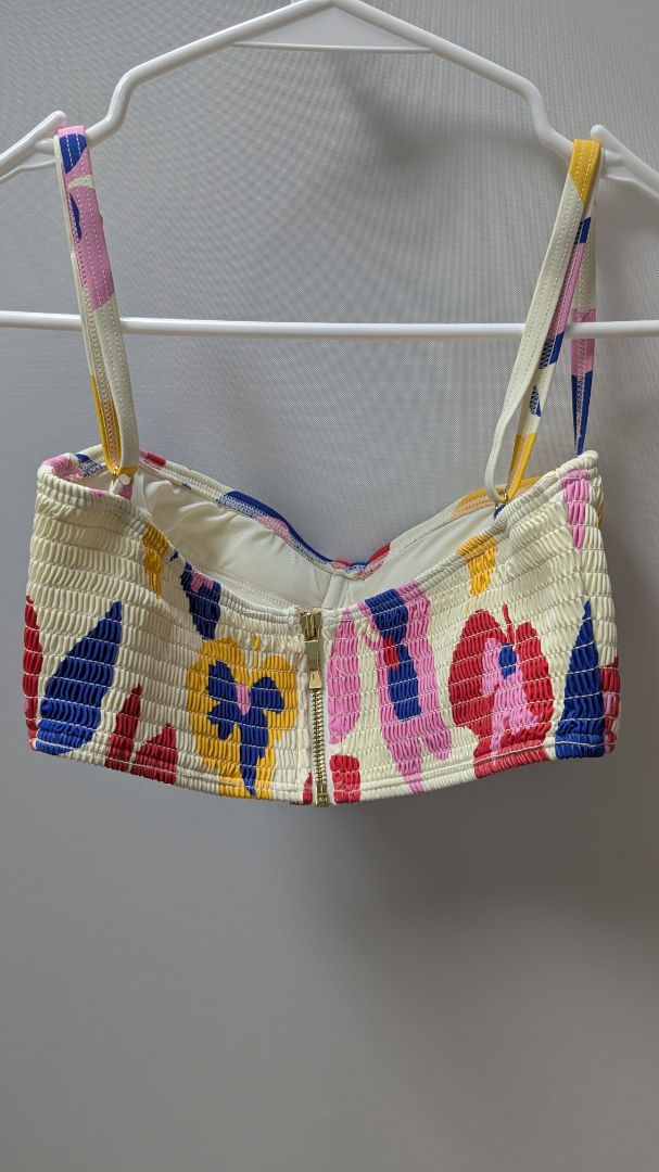 Kate Spade Ivory Summer Floral Smocked Bralette Bikini Top