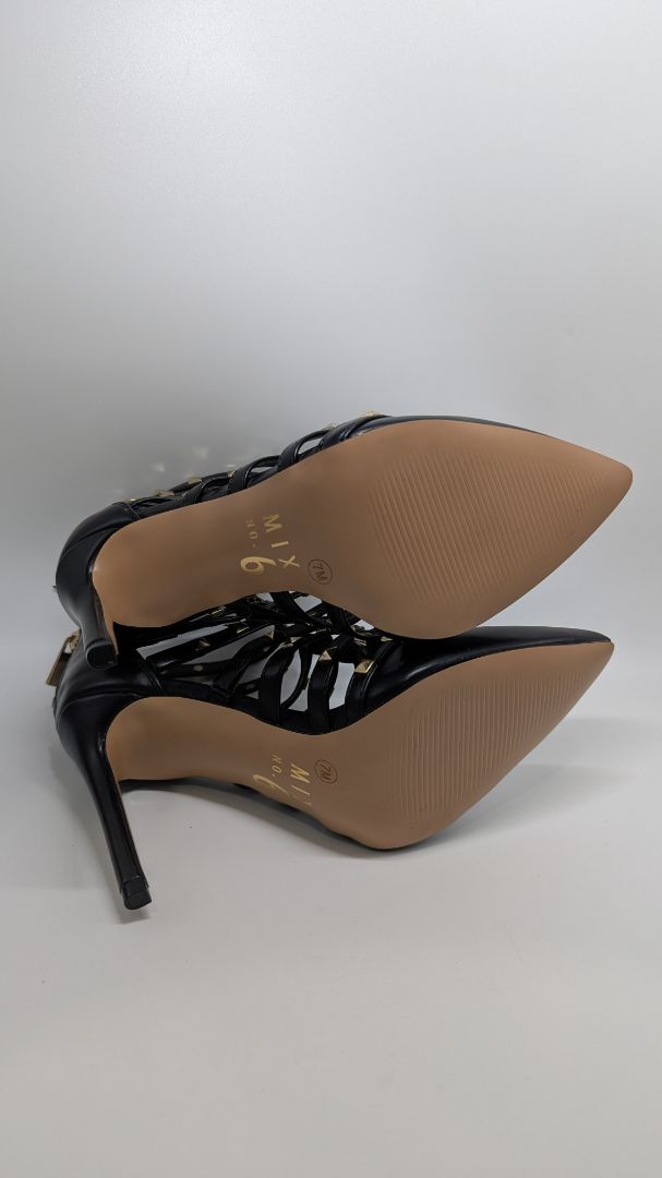 MIX NO.6 Black Danela Pump Studded Caged Heels