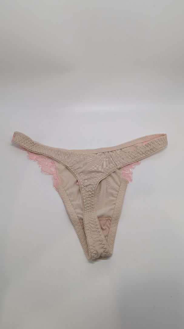 sophie b. Tan/Pink Lace-Trimmed Thong Panty