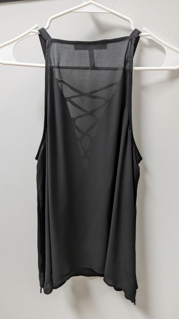 BCBGMAXAZRIA Black Ruffled Lace-Up Sleeveless Blouse