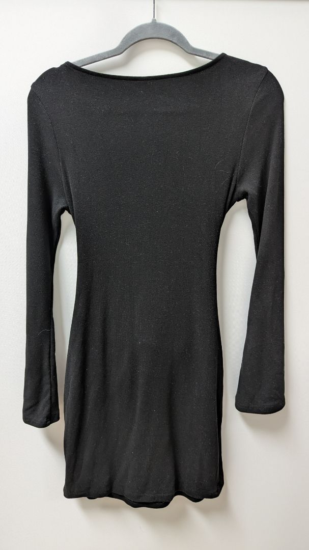 Fashion Black Tie-Front Waist Mini Sweater Dress