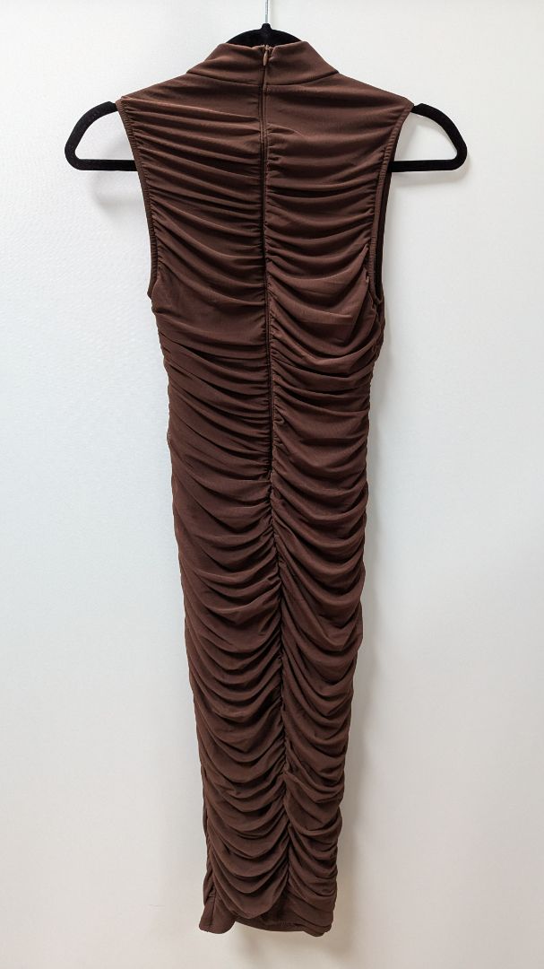 Brown Sleeveless Turtleneck Mesh Bodycon Dress