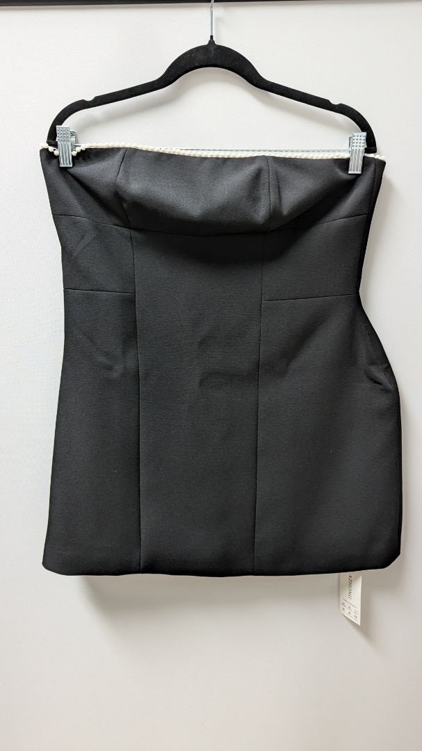 AZHONG Black Faux Pearl Strapless A-Line Mini Dress with Bow