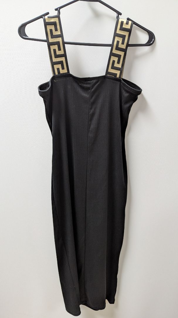 Planet Gold Black/Tan Sleeveless Grecian Ribbed Dress