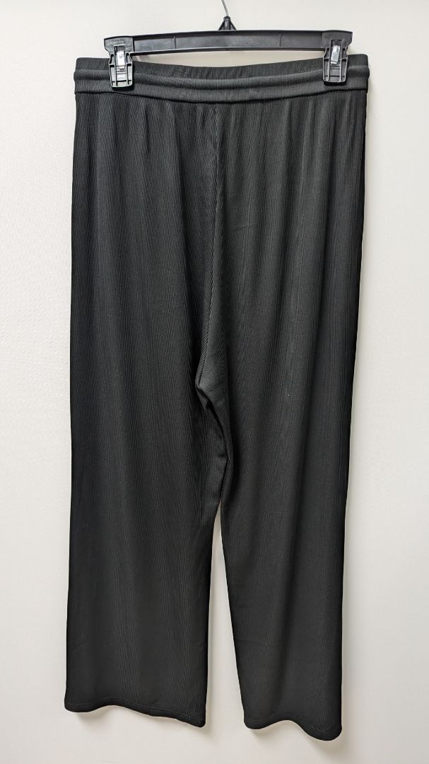 Black Elastic Waist Ribbed Wide-Leg Pants