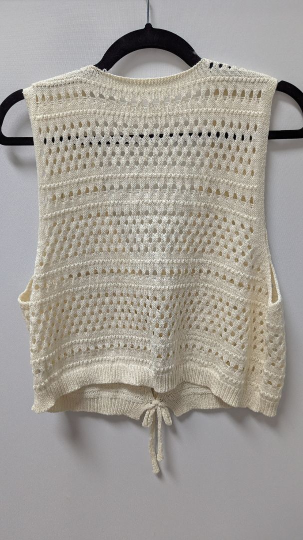 Cream Tie-Front Crochet Cropped Vest