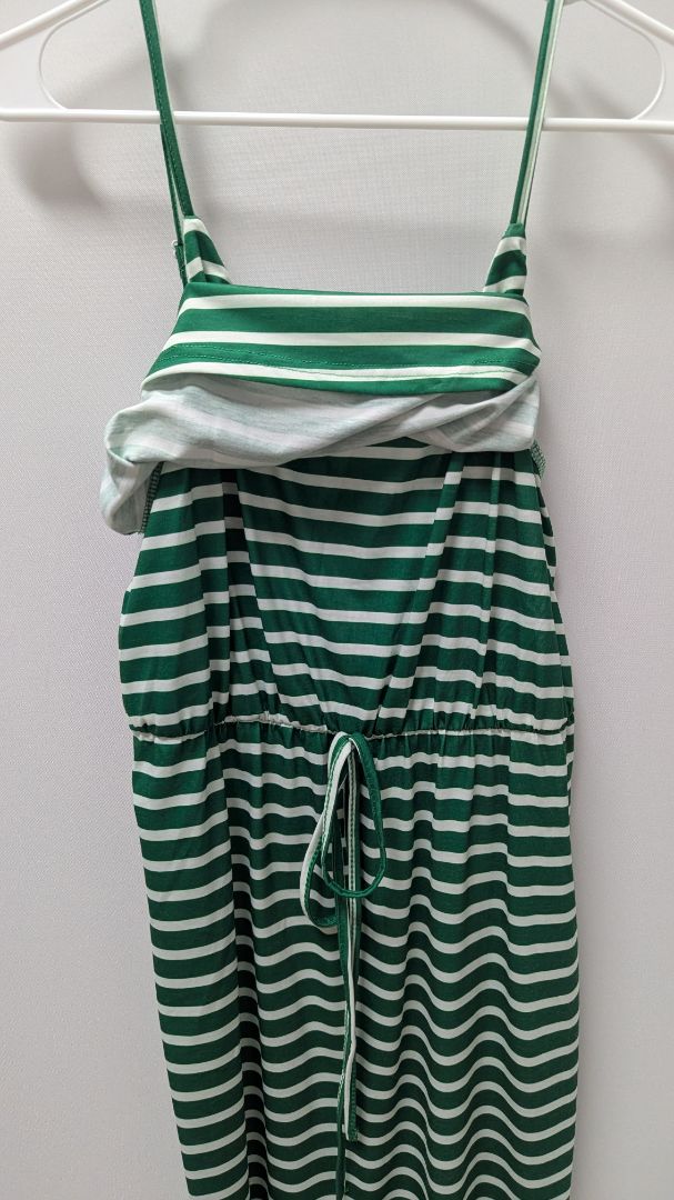 SHEIN Emerald Green/White Striped Drawstring Waist Dress