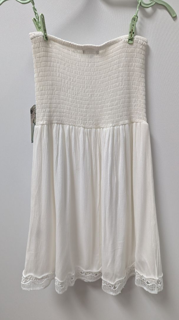 Justify White Smocked Strapless Crochet-Trim Mini Dress
