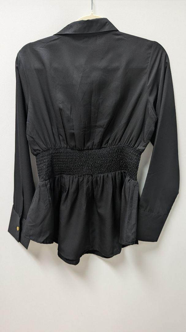 Wishing Waves Black Long-Sleeve Smocked Waist Blouse