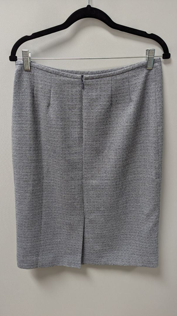 Le Suit Grey Textured Knit Blazer & Skirt Suit Set
