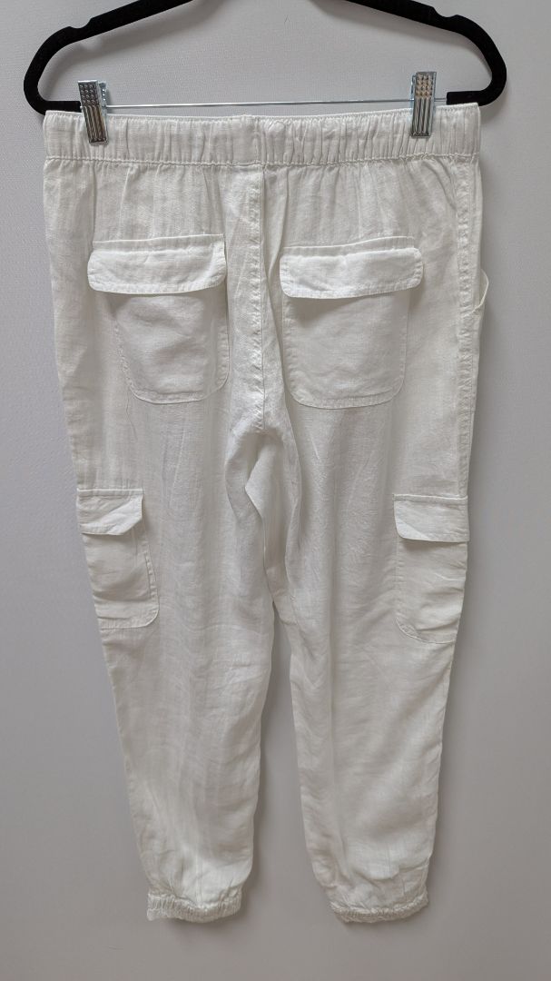 Nicole Miller NY White Linen Cargo Jogger Casual Pants