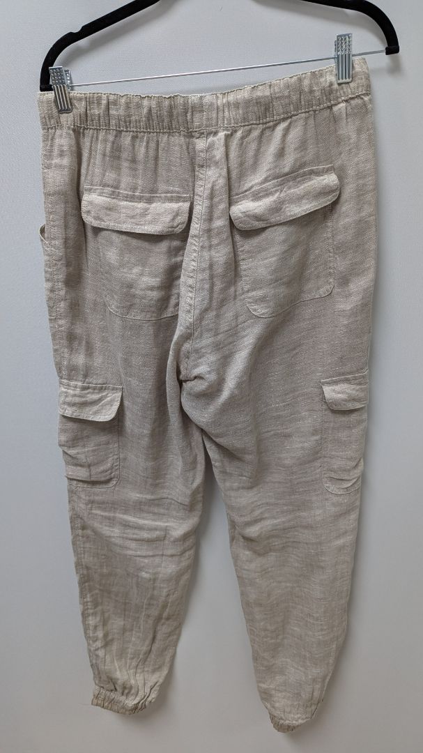 Nicole Miller NY Khaki Linen Cargo Jogger Casual Pants