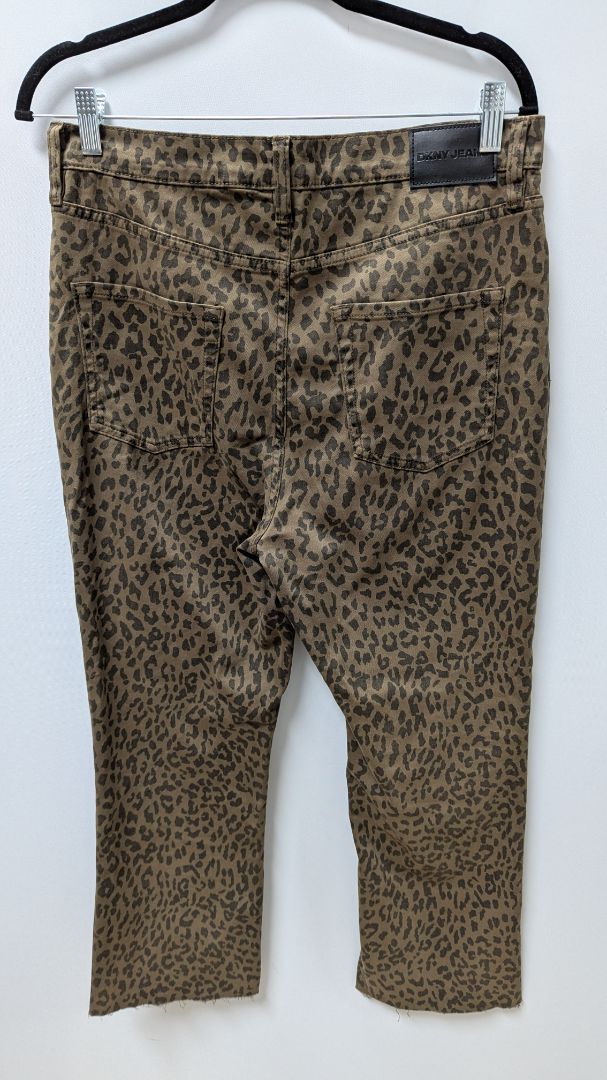 DKNY Jeans Dark Brown Leopard High-Rise Cropped Flare Jeans