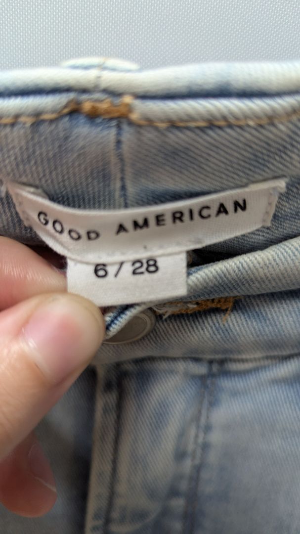 Good American Light Wash Crop Mini Bootcut Jeans