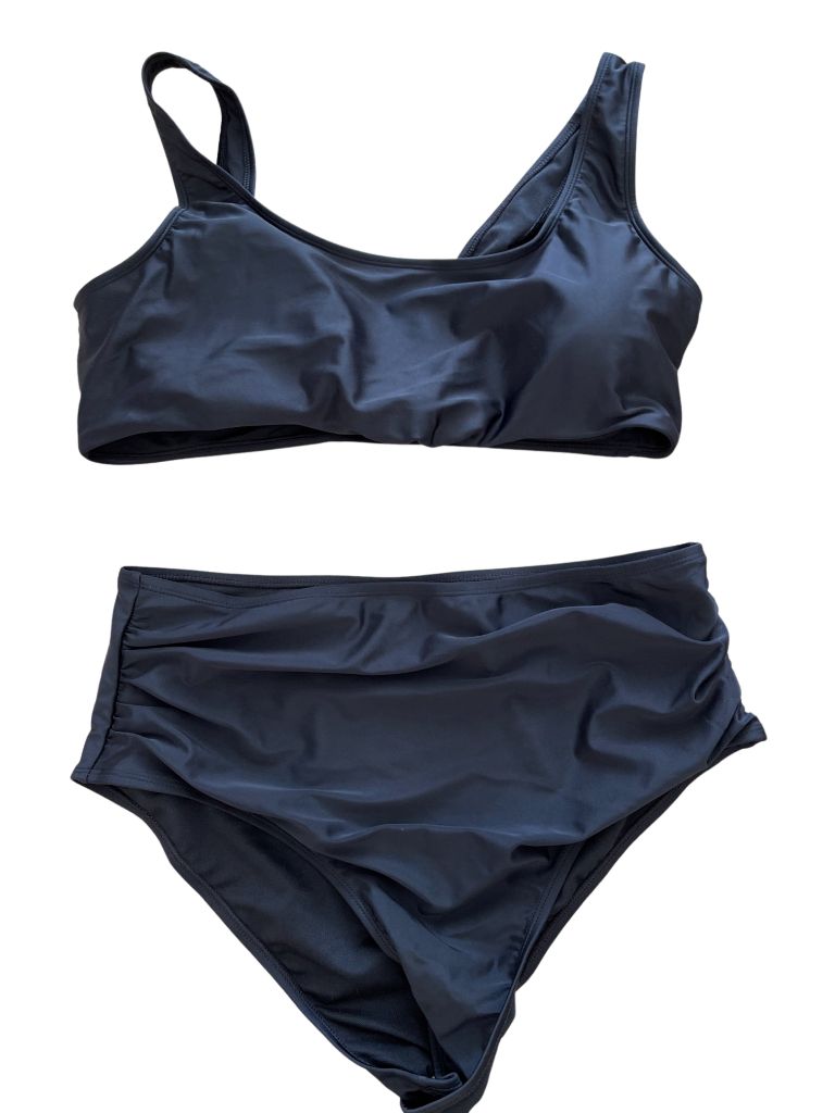 Pink Queen Black Swim Two Piece with Front Tie and High Waist