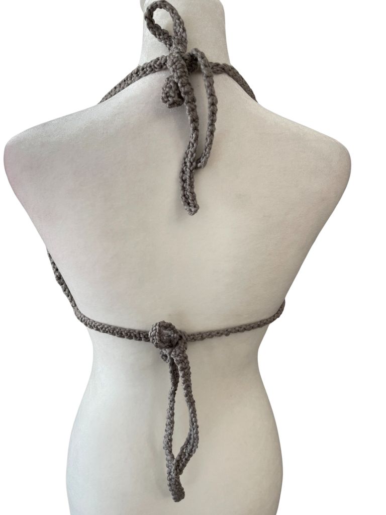 Recycled Threads Grey Crochet Halter Crop Top