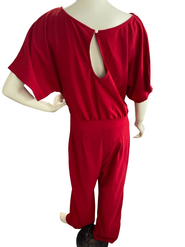Red Short Sleeve Wide Leg Jumpsuit with Belt