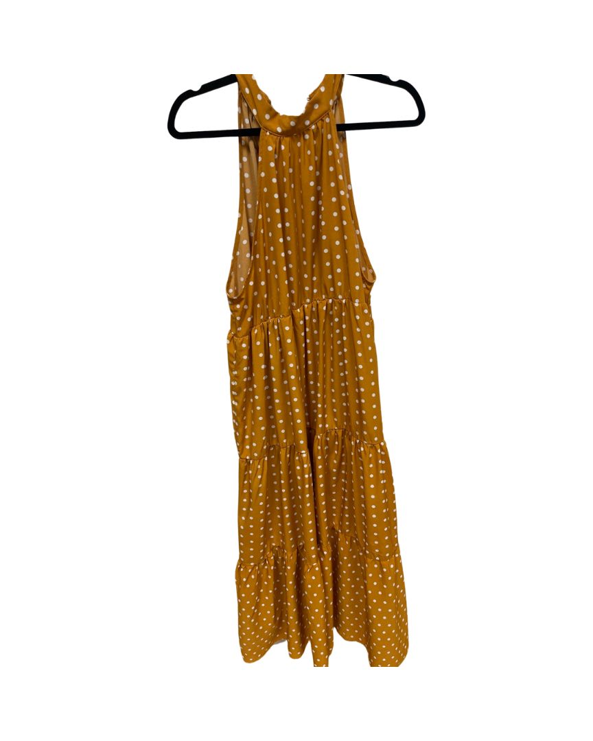 shein gold dress Shein Mustard Polka Dot Halter Maxi Dress