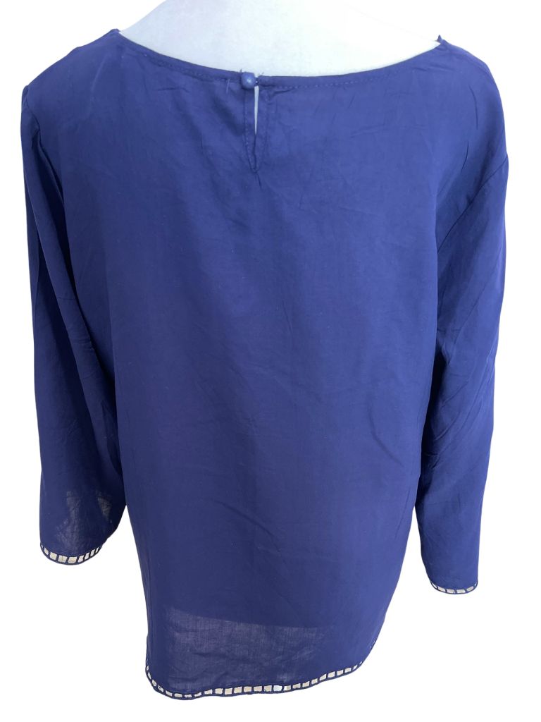 Solitaire Blue Peasant Top with 3/4 Sleeves