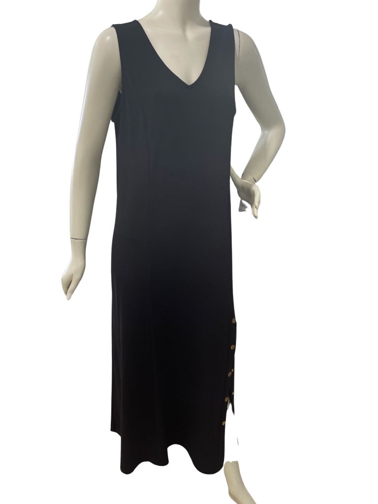Susan Graver Liquid Black Tank Sleeveless Maxi Dress with Bottom Button