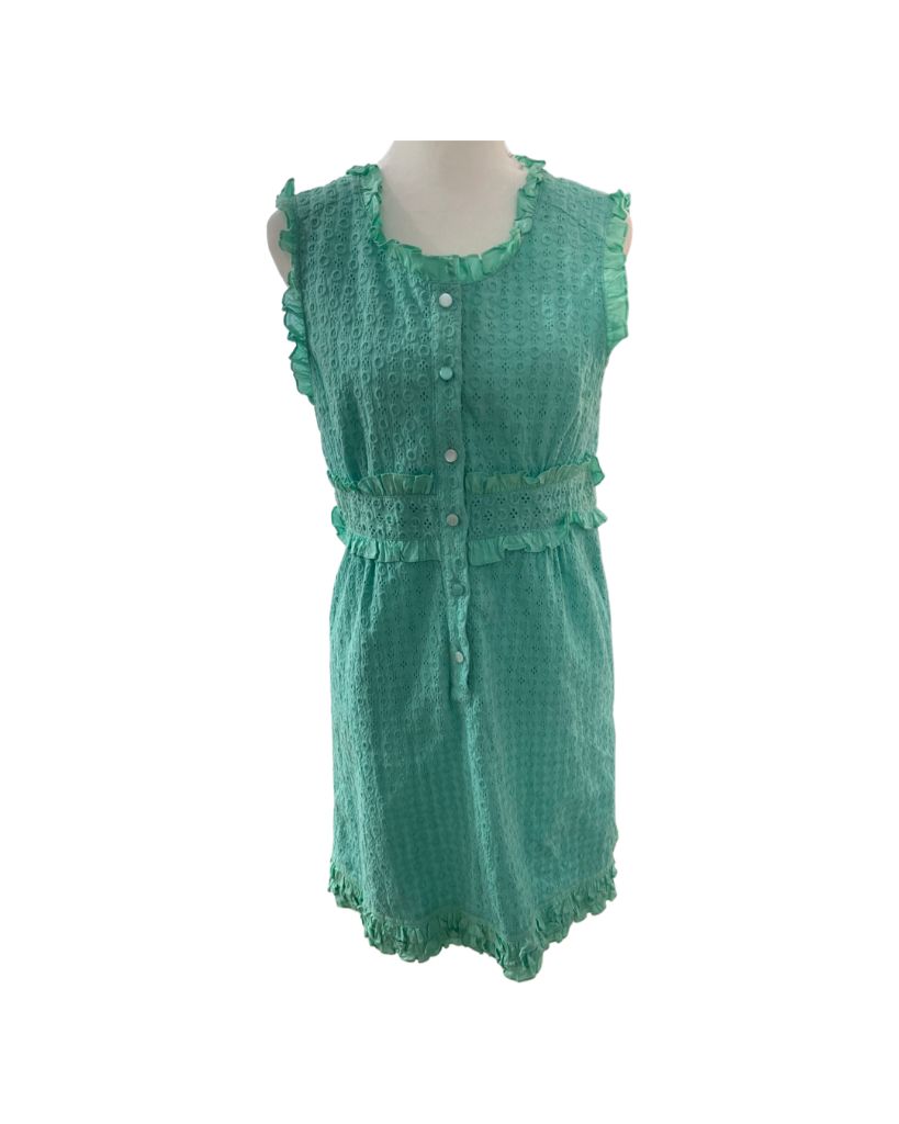 TCEC Green Sleeveless Cotton Button Front Dress TCEC Green Sleeveless Cotton Button Front Dress