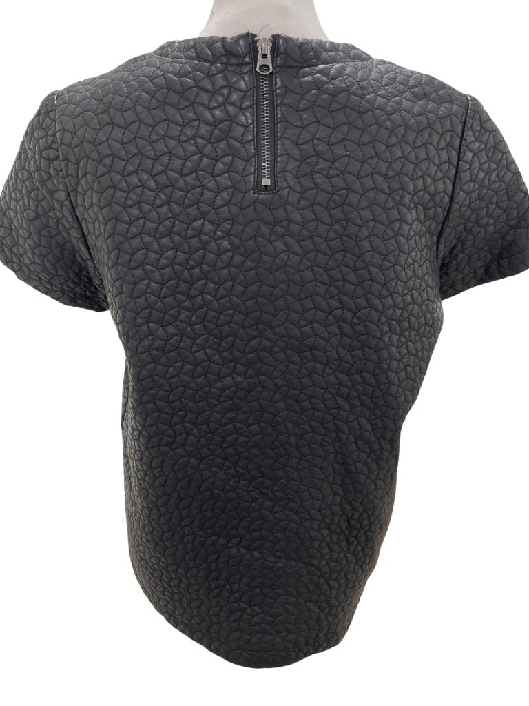 Topshop Black Faux Leather Stitched Short Sleeve Blouse