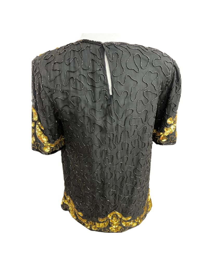 Vintage Black and Gold Sequin Blouse