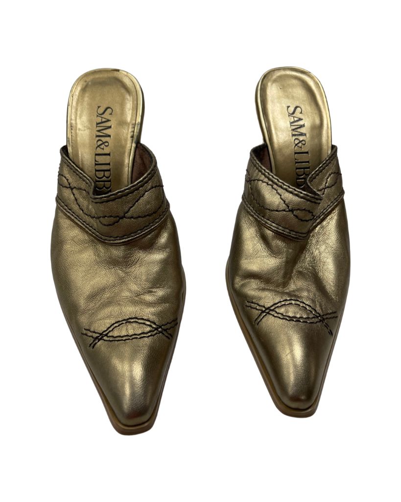 Sam & Libby Vintage Gold Leather Cowboy Western Mule Boot