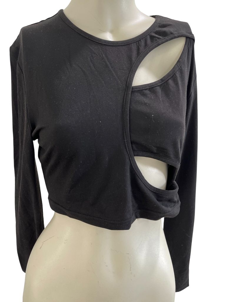 WDIRARA Black Long Sleeve Crop Top