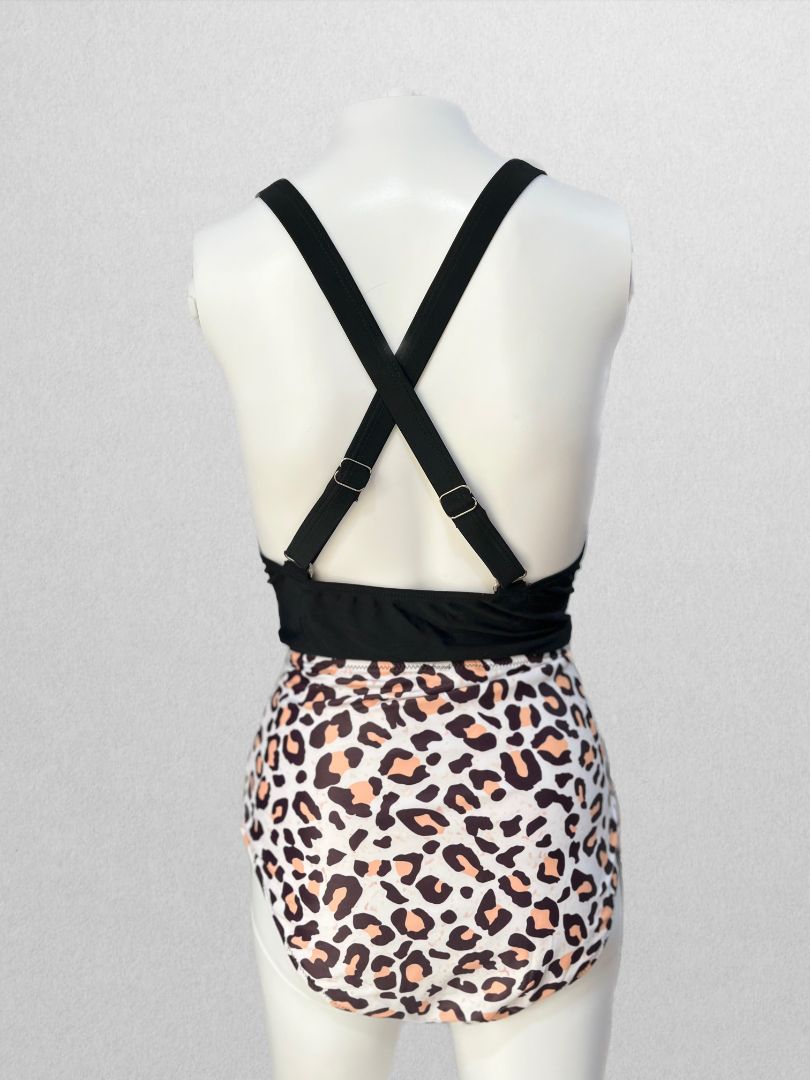 Leopard Print High Waist Bikini Bottom with Ruched Sides