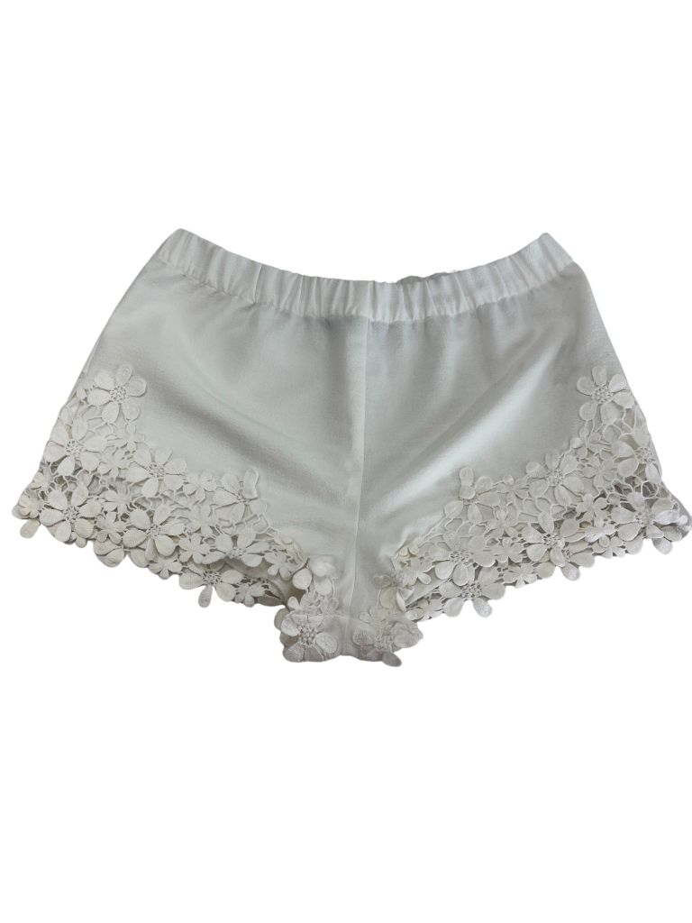 Zara Trafaluc White Shorts With Lace Embellishment Hem