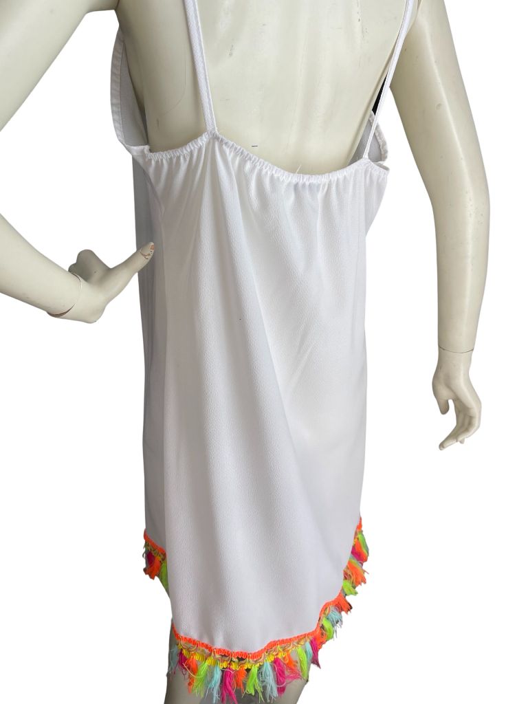 boohoo White Sheer Dress Coverup with Tassel Hem