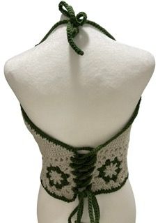 Handmade Crochet Green/Ivory Floral Halter Tank