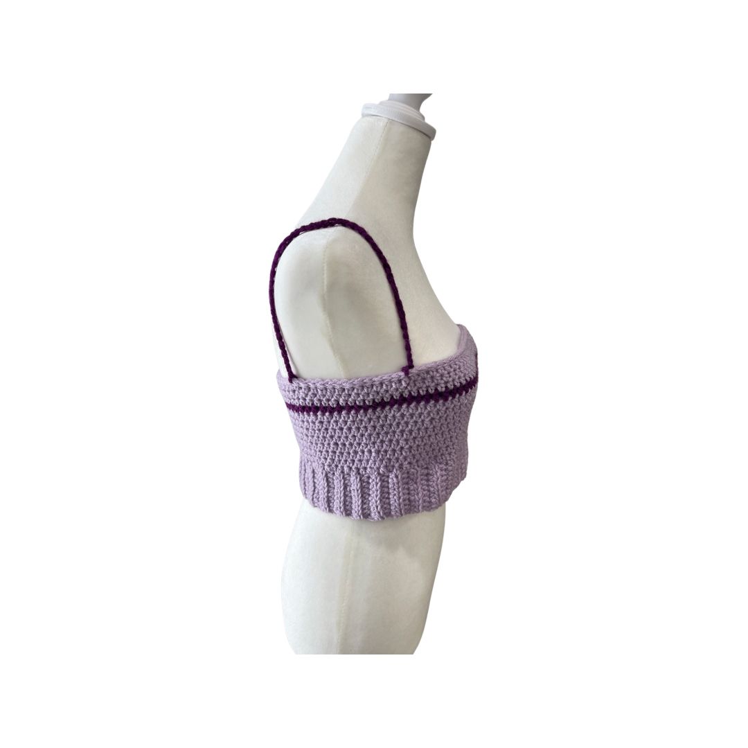 Handmade Crochet Purple Crop Tank with Stripe