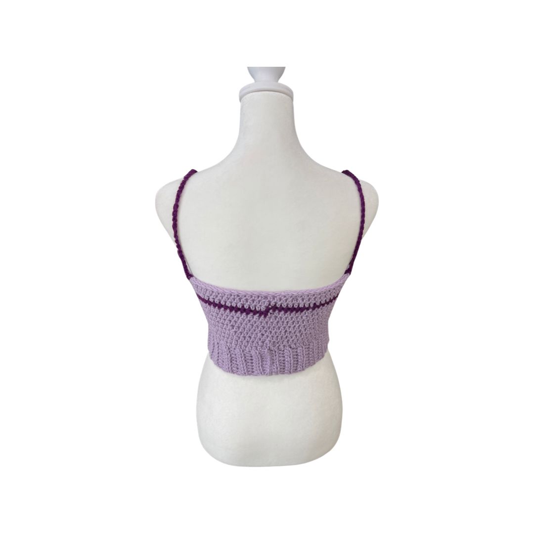 Handmade Crochet Purple Crop Tank with Stripe