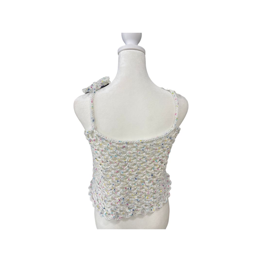 Handmade Crochet White Speckled Tank