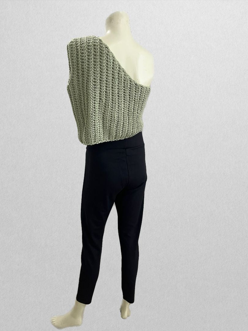 Recycled Threads Handmade Green One-Shoulder Crochet Top