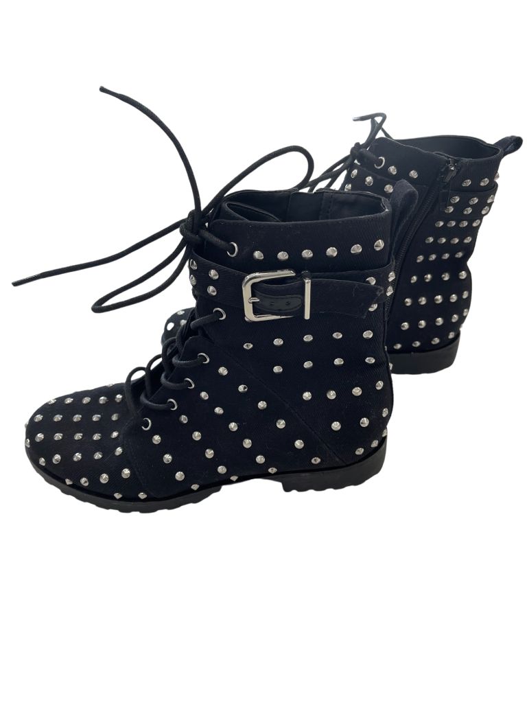 gb Girls Black Studded Fabric Boots