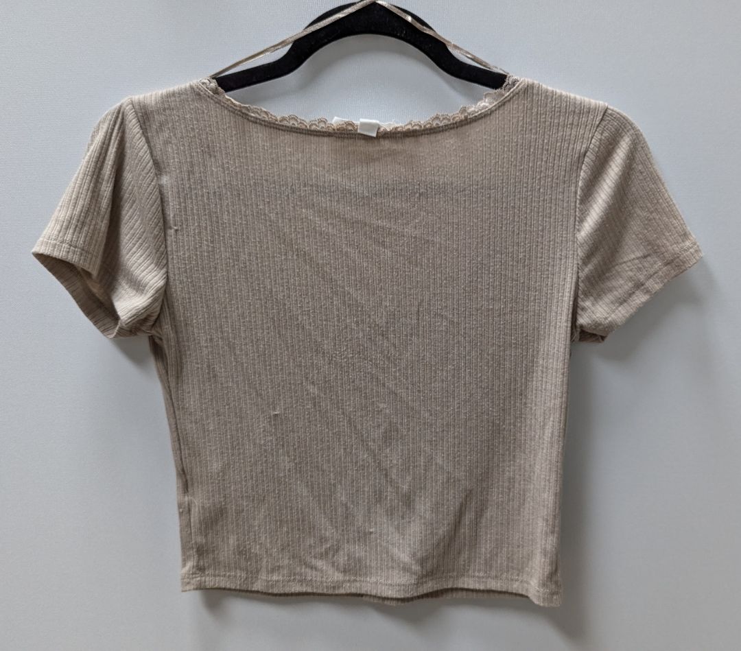 PINK ROSE Light Tan Faux-Button Cropped Tee