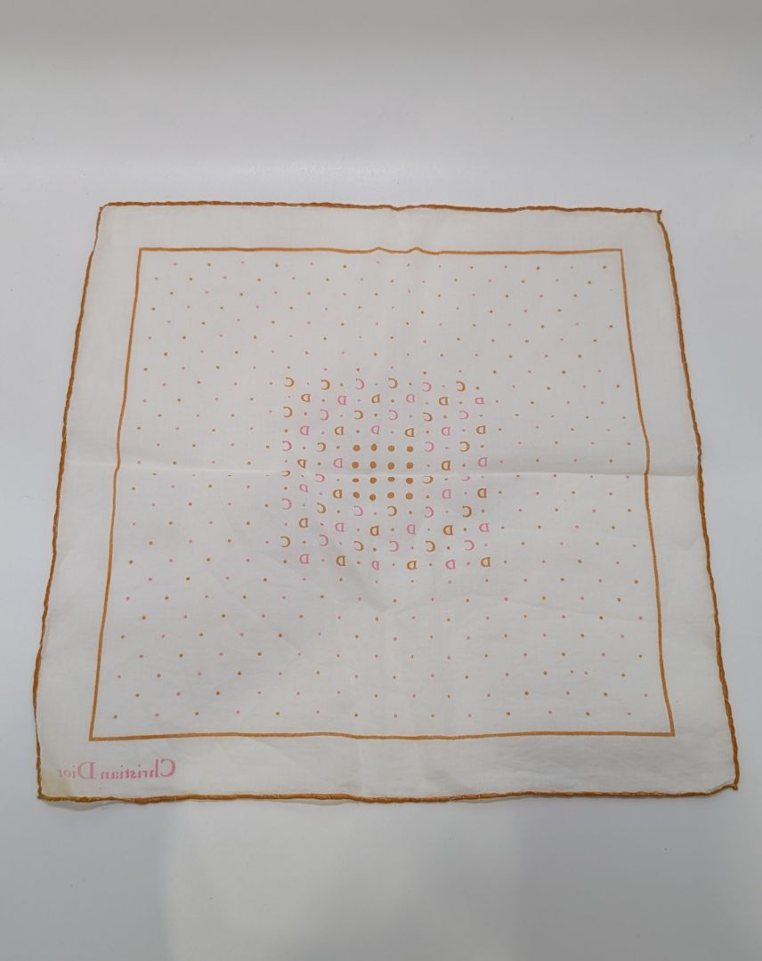 Christian Dior White/Orange Polka-Dot Handkerchief