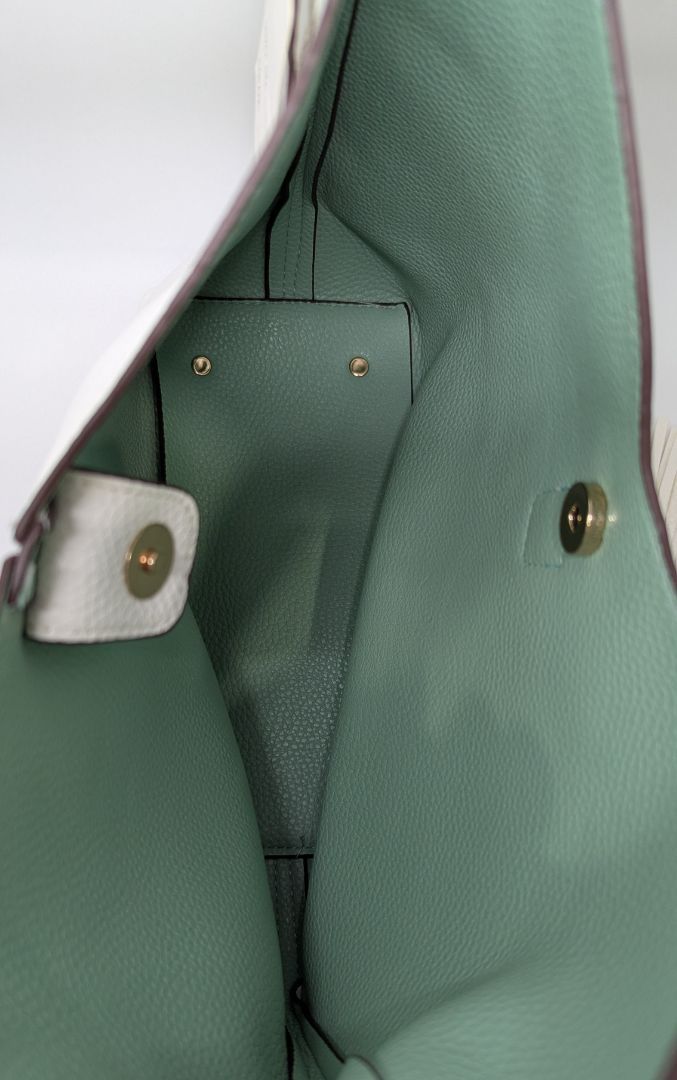 White/Mint Faux-Leather Tassel Purse