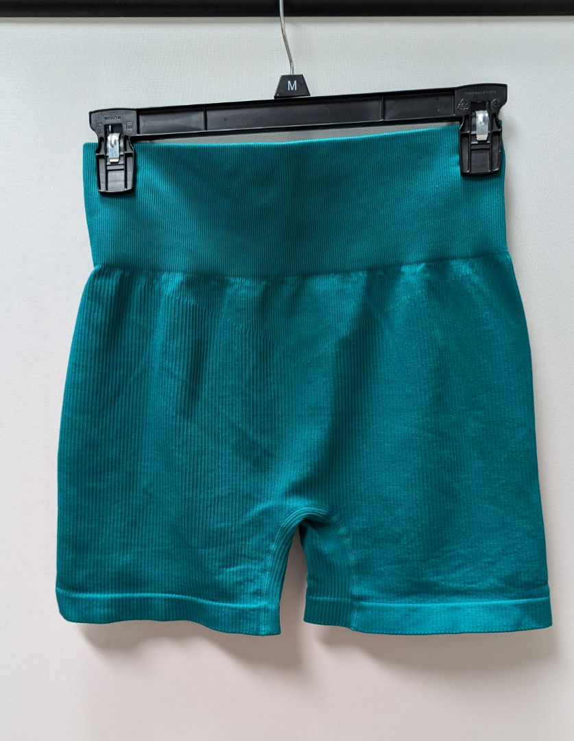Teal Ribbed Active Biker Shorts (L)