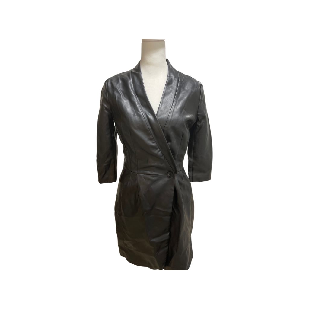 Venus Black Faux Leather Button Front Dress Venus Black Faux Leather Button Front Dress